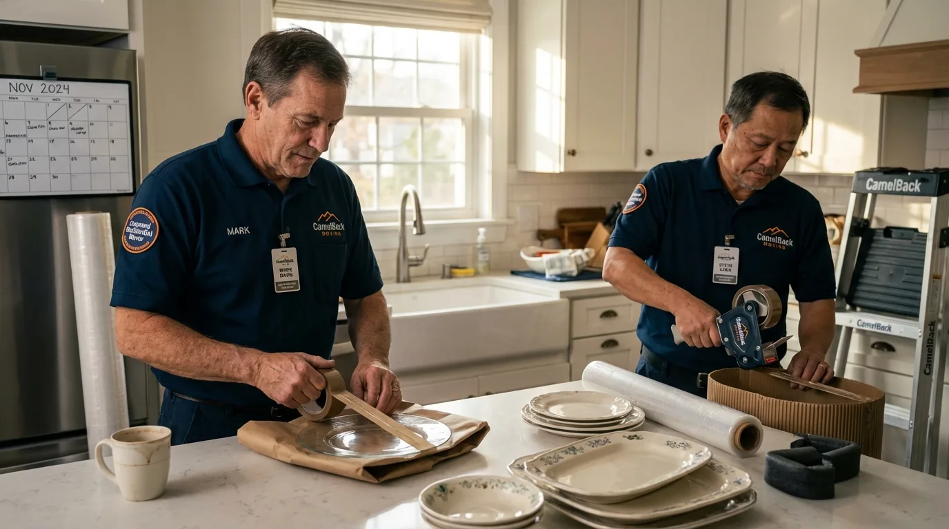 Professional crew packing kitchen dishware in Mannington, WV